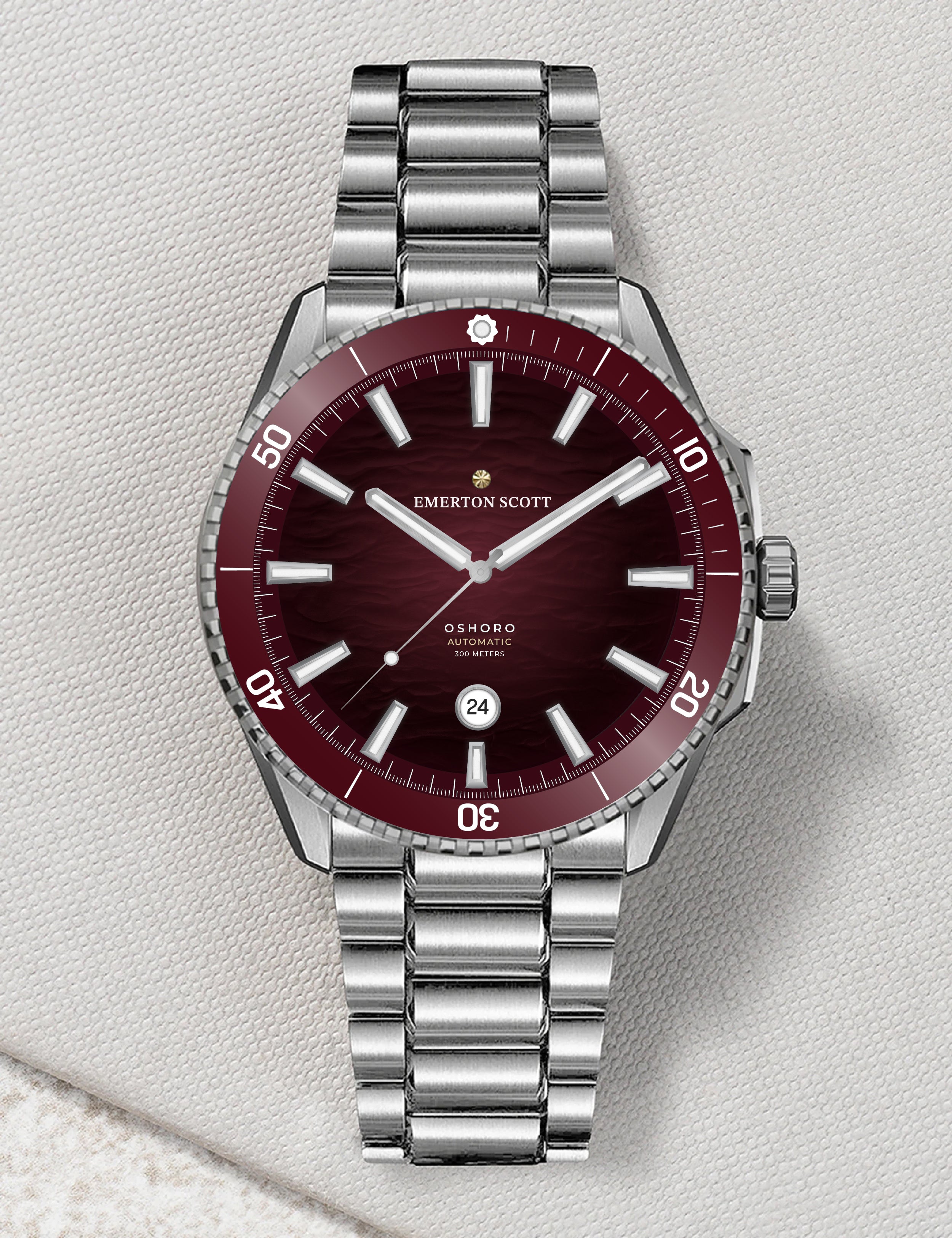 Oshoro Dive Watch in Deep Maroon